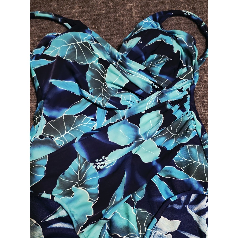 Miraclesuit Blue Hibiscus Floral One Piece Swimsuit 59288H Blue Size 10 - Picture 7 of 7